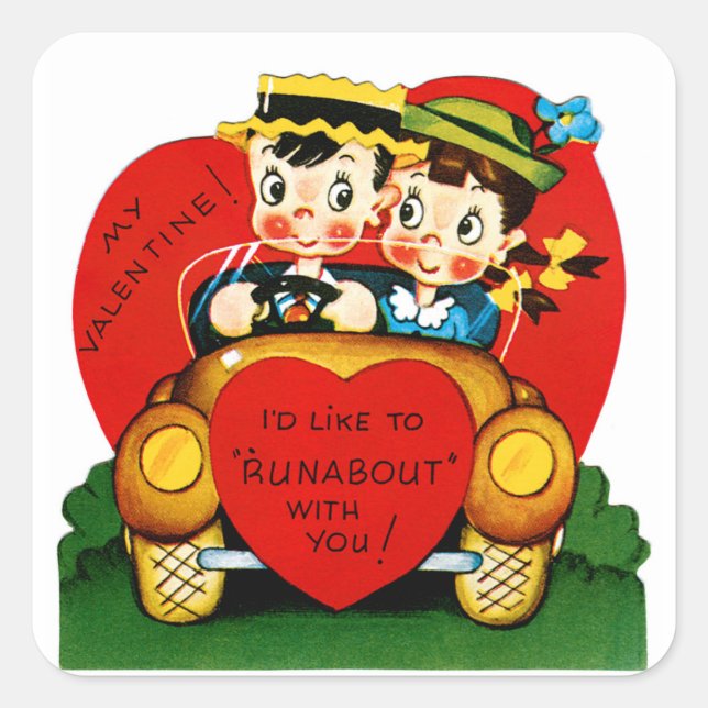 I'd Like To "Runabout" With You Valentine Square Sticker (Front)