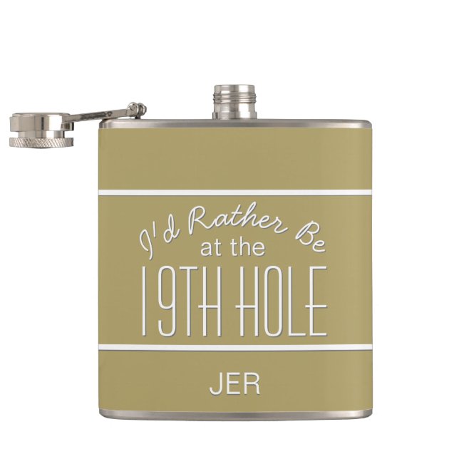 I'd Rather Be 19th Hole Golfers Monogrammed Drink Hip Flask (Opened)