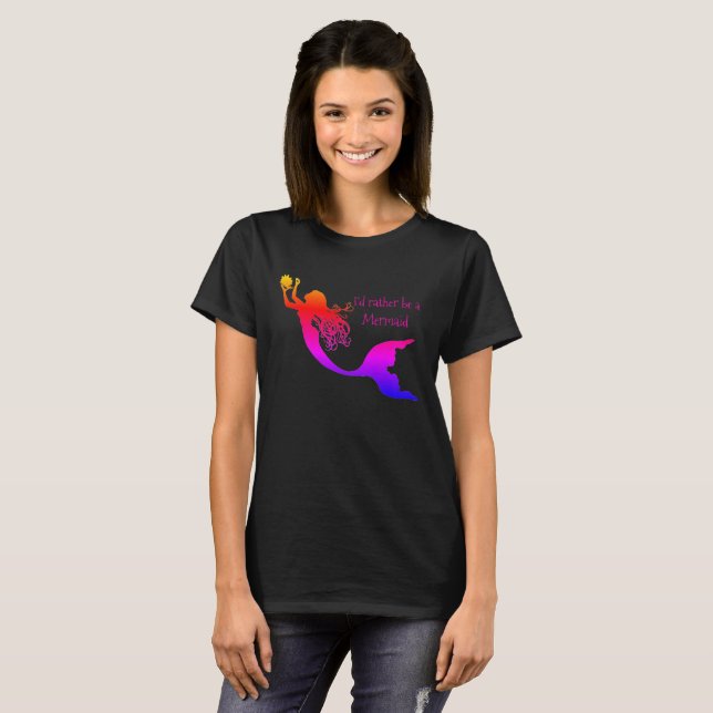 I'd rather be a Mermaid, black shirt (Front Full)