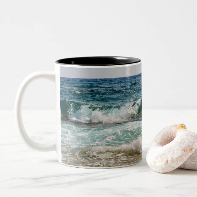 I'd Rather be at the Beach, Ocean Waves Two-Tone Coffee Mug (With Donut)