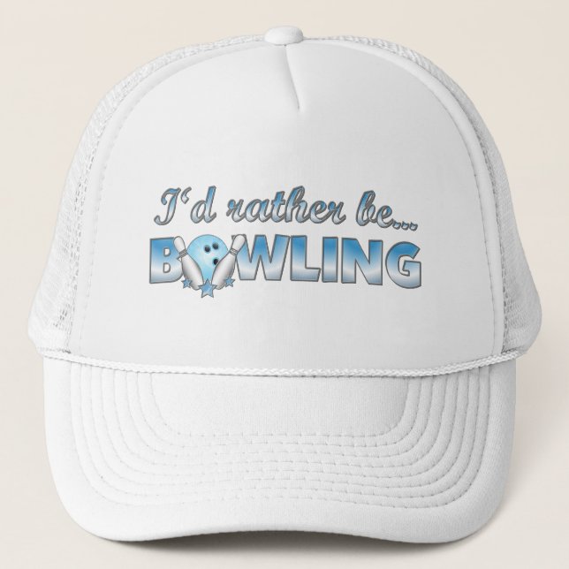 I'd rather be BOWLING (Blue) Trucker Hat (Front)