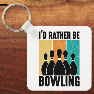 "I'd Rather Be Bowling" Retro Sunset Key Ring