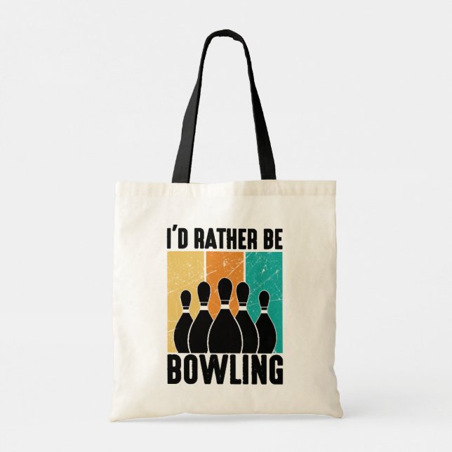 "I'd Rather Be Bowling" Retro Sunset Tote Bag (Back)