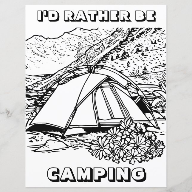 I'd Rather Be Camping Themed Colouring Card (Back)
