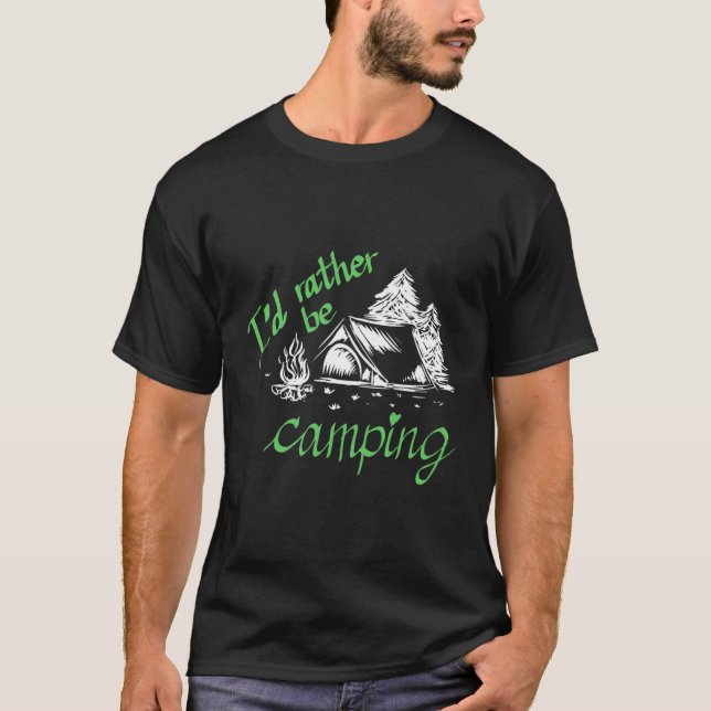 I'D Rather Be Camping Woodcut-Style Hoodie T-Shirt (Front)