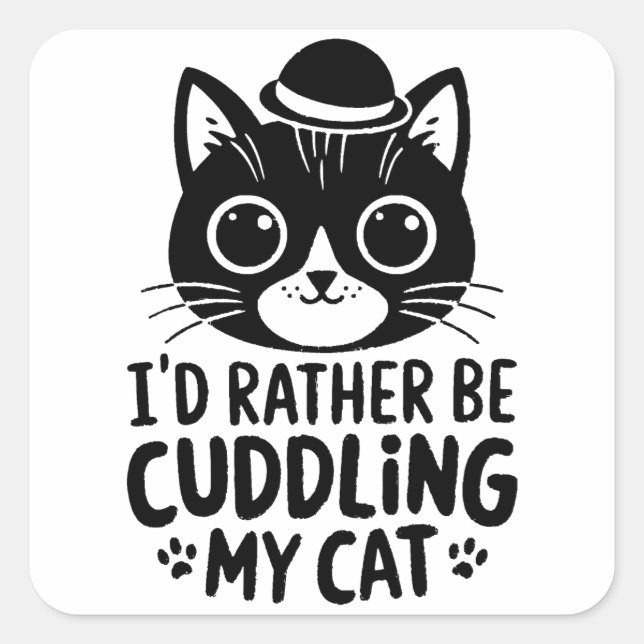 I'd Rather Be Cuddling My Cat Square Sticker (Front)