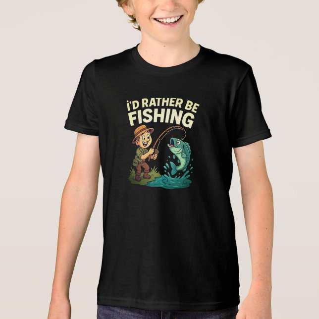 I'd Rather Be Fishing Cartoon Design Tri-Blend Shirt (Front)