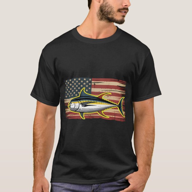 I'd Rather Be Fishing Funny, American Flag T-Shirt (Front)