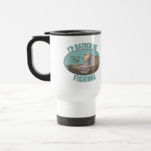 I'd Rather Be Fishing Quote Colorful Cartoon Travel Mug