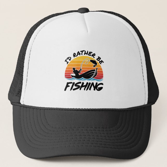 I'd Rather Be Fishing Retro Sunset Trucker Hat (Front)