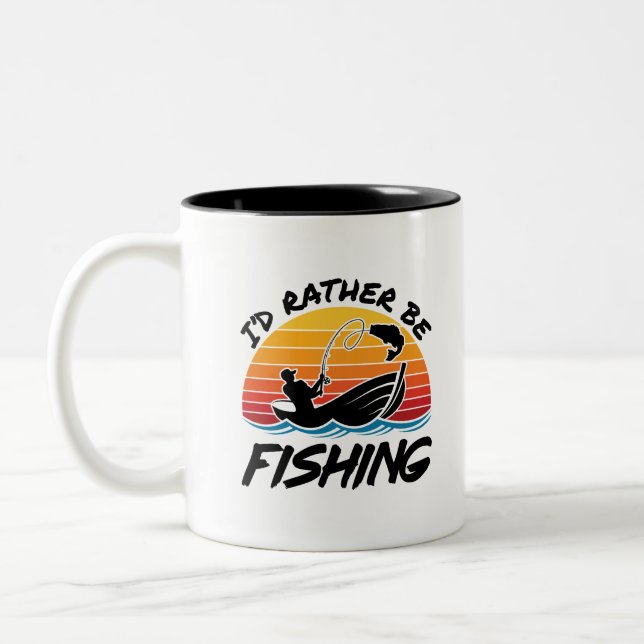 I'd Rather Be Fishing Retro Sunset Two-Tone Coffee Mug (Left)