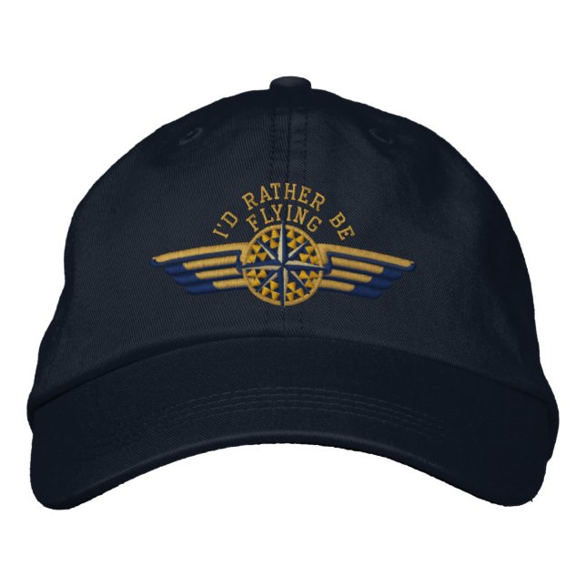 I'd rather be flying Compass Pilot Wings Embroidered Hat (Front)
