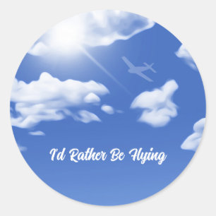 "I'd Rather Be Flying" Plane Round Sticker Favour