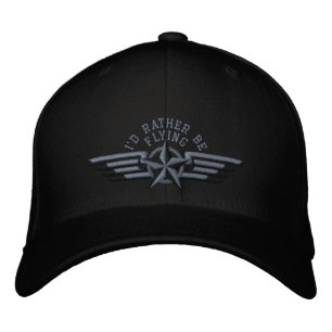 I'd rather be flying Star Badge Pilot Wings Embroidered Hat