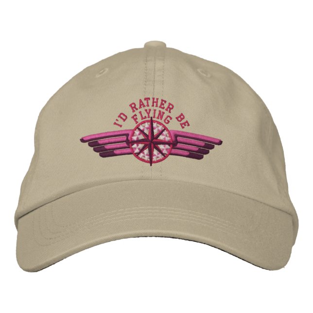 I'd rather be flying Star Compass Pilot Wings Embroidered Hat (Front)