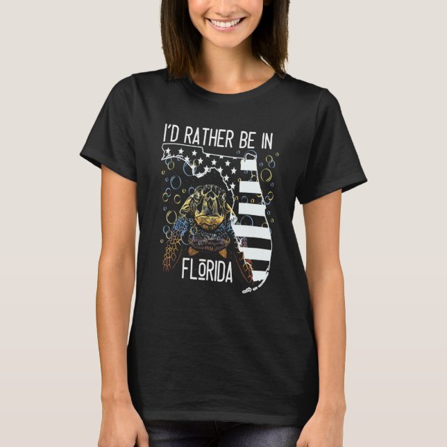 I'd Rather Be In Florida Tortoise Cool Tribal Sea  T-Shirt (Front)