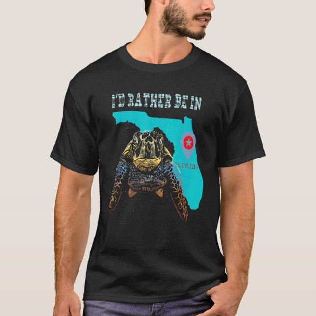 I'd Rather Be In Florida Tortoise Cool Tribal Sea  T-Shirt (Front)