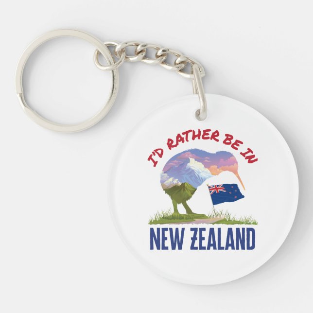 I'd Rather Be in New Zealand Key Ring (Front)