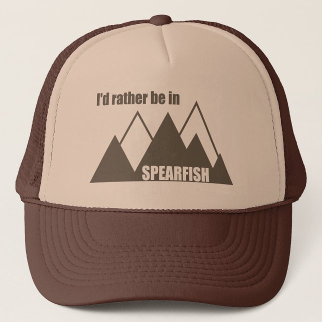 I'd Rather Be In Spearfish South Dakota Mountain Trucker Hat (Front)