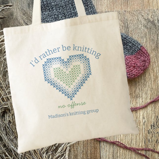 I'd Rather Be Knitting Heart Knitting Group Tote Bag (Creator Uploaded)