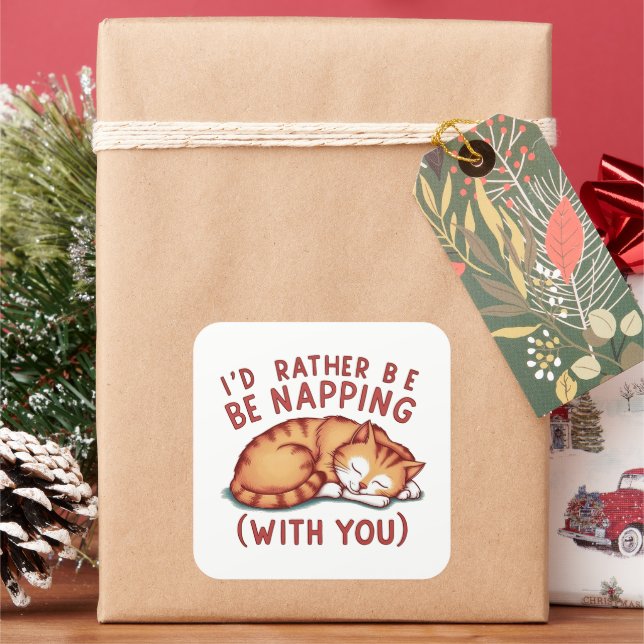 I'd Rather Be Napping (With You) - Ginger Cat Square Sticker (Holiday)