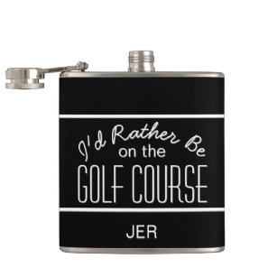 I'd Rather Be on Golf Course Monogrammed Black Hip Flask