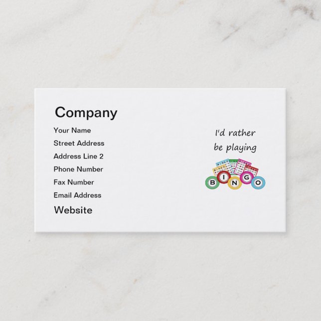 I'd rather be playing bingo business card (Front)