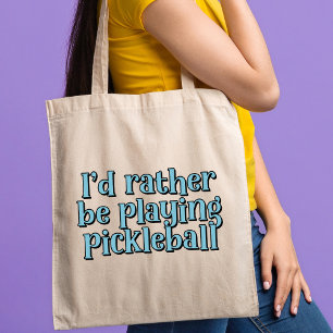 I'd rather be playing pickleball Blue Retro Text Tote Bag