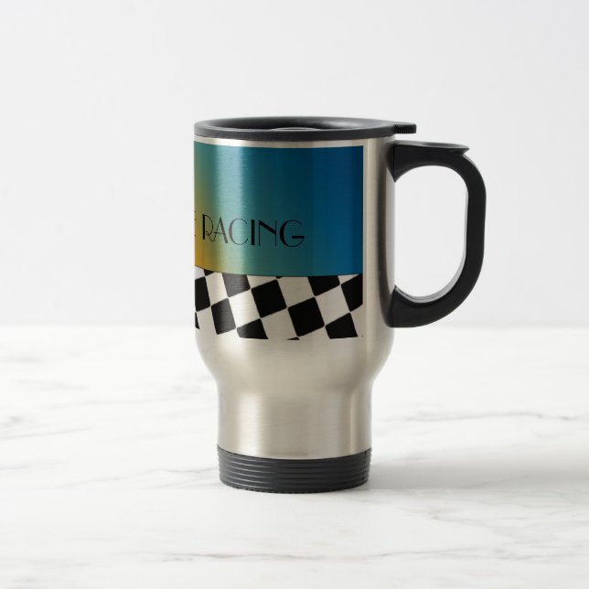 I'd Rather Be Racing Chequered Design Travel Mug (Right)