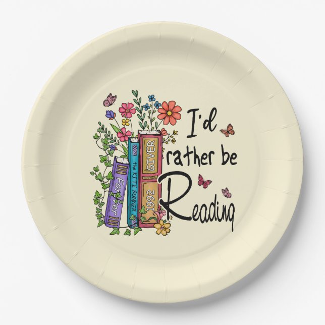 I'd Rather Be Reading Paper Plate (Front)