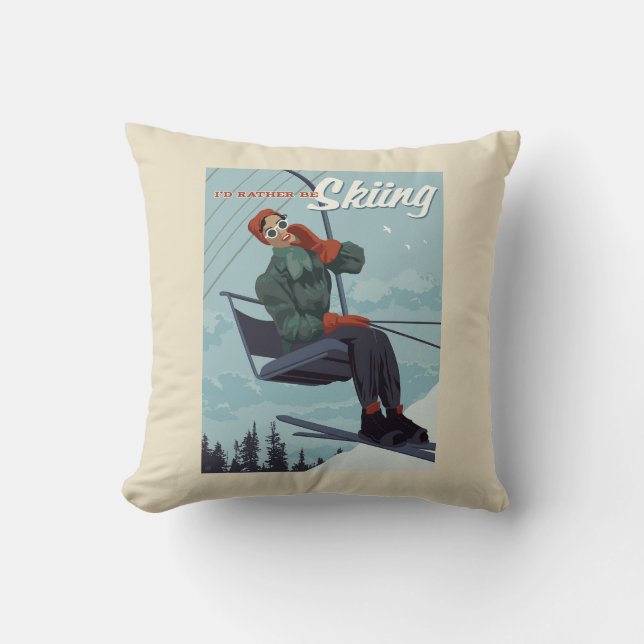 I'd Rather Be Skiing Print Cushion (Front)