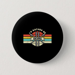 I'd Rather Be Skiing Retro Snow Skiing Cross Count 6 Cm Round Badge