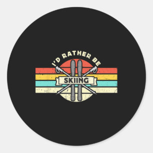 I'd Rather Be Skiing Retro Snow Skiing Cross Count Classic Round Sticker