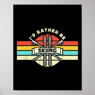 I'd Rather Be Skiing Retro Snow Skiing Cross Count Poster