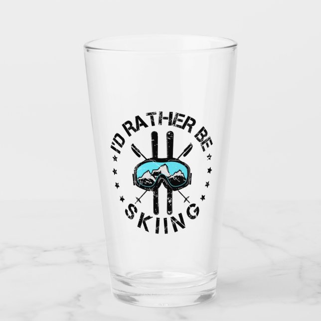 I'd Rather Be Skiing Ski Skier Glass (Front)