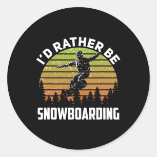 I'd Rather Be Snowboarding Retro Sunset Winter Nov Classic Round Sticker
