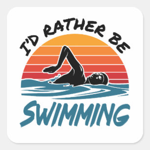 I'd Rather Be Swimming Retro Swimmer Swim Square Sticker