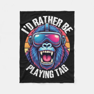 Id Rather Playing Gorilla Monkey Gorilla Vr Gamer  Fleece Blanket