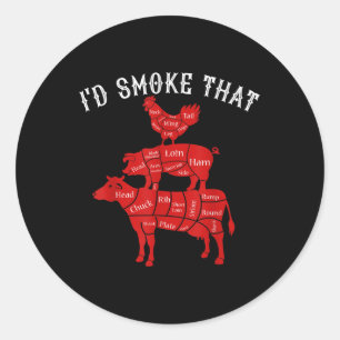 Id Smoke That Barbecue Bbq Smoking Grilling Barbec Classic Round Sticker