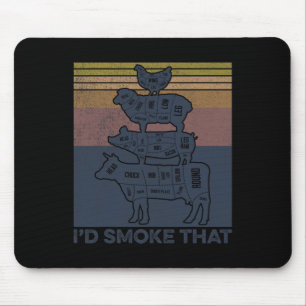 I'd Smoke That Beef Pork Chicken Butcher Cut Funny Mouse Pad