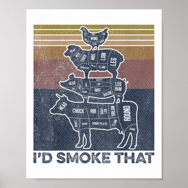Id Smoke That Beef Pork Chicken Butcher Cut Funny  Poster (Front)