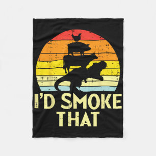 Id Smoke That Chicken Pork Beef Trex Retro Dinosau Fleece Blanket