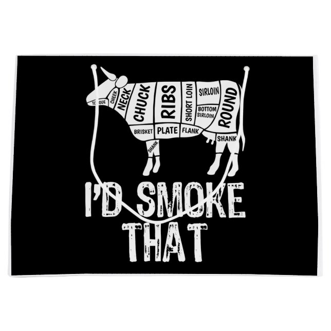 Id Smoke That Cow BBQ Smoking Grilling Barbecue Large Gift Bag (Front)
