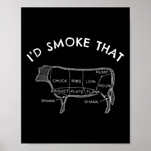 I'd Smoke That Cow Funny Smoking Bbq Grilling Gift Poster