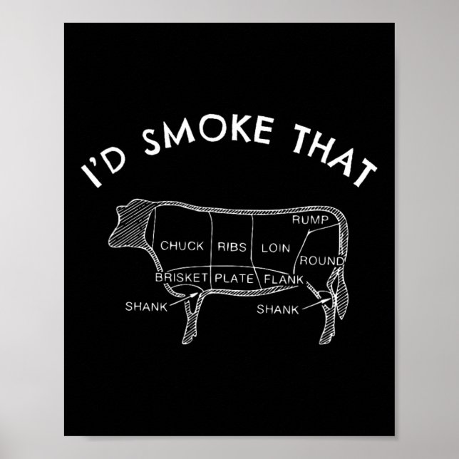 I'd Smoke That Cow Funny Smoking Bbq Grilling Gift Poster (Front)
