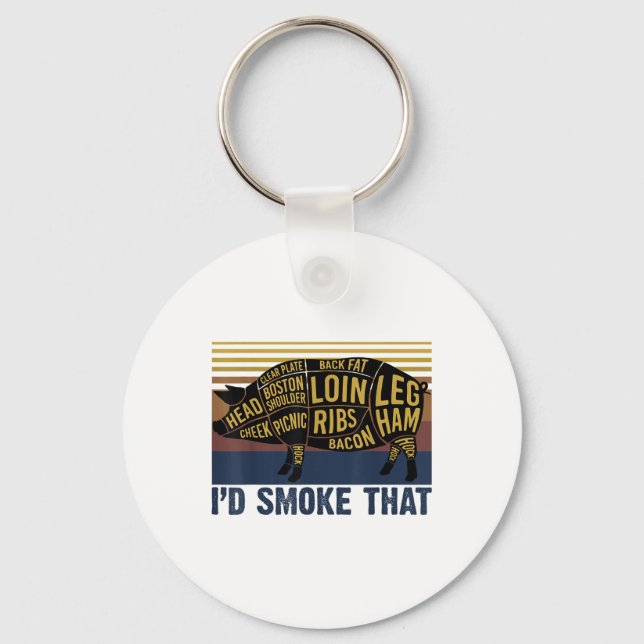 Id Smoke That Funny Barbecue Pig _1  Key Ring (Front)