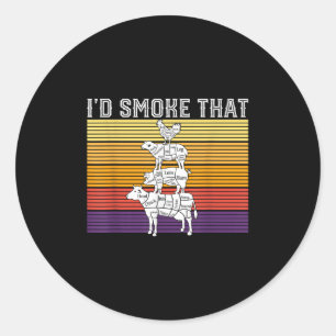 Id Smoke That Funny Bbq Grilling Pitmaser Vintage  Classic Round Sticker
