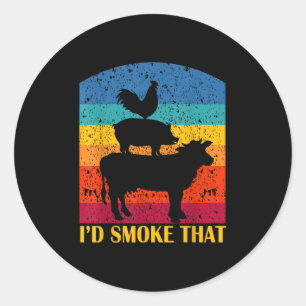 Id Smoke That - Funny Bbq Retro Barbeque Grilling  Classic Round Sticker