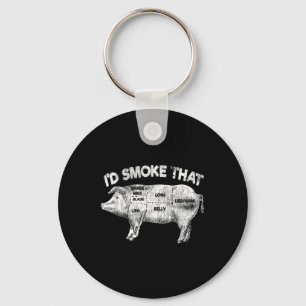 Id Smoke That Funny Bbq Smoker Vintage Pig Meat Lo Key Ring