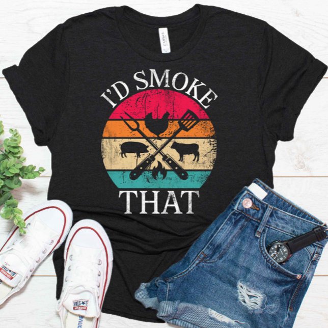 I'd Smoke That Funny Retro BBQ Party Smoker Dad T-Shirt (Creator Uploaded)